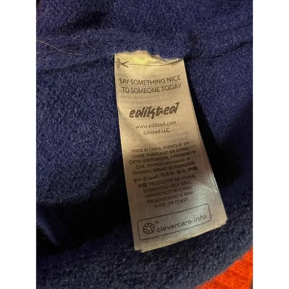 Edikted Cardigan Sweater Women's M/L Blue Tight Knit Logo Graphic Long Sleeve - Picture 5 of 5